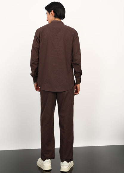 Fabmade Cocoa Drift Linen Kurta Set - Distacart