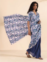 Thumbnail for trueBrowns Blue White Muslin Ikat Ready to Wear Saree - Distacart