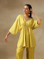 Thumbnail for trueBrowns Lime Green Bandhani Printed Silk Drop Shoulder Co-Ord Set | Relove