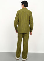 Thumbnail for Fabmade Olive Stripe Linen Kurta Set - Distacart
