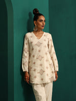 Thumbnail for trueBrowns Ivory Peach Cotton V-Neck Co-Ord Set - Distacart