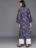 Thumbnail for Varanga Women Blue Floral Printed Straight Kurta With Flared Sleeves - Distacart