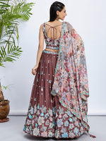 Thumbnail for House of Panchhi Rose Gold Pure Georgette Sequins And Thread Embroidery Lehenga Choli & Dupatta - Distacart