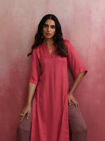 Thumbnail for trueBrowns Red Modal Straight Fit Kurta Set - Distacart