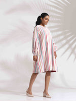 Thumbnail for trueBrowns Off-White Cotton Multi Stripe Short Dress