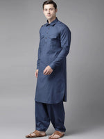 Thumbnail for Fabmade Navy Blue Pathani Suit
