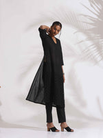 Thumbnail for trueBrowns Black Cotton Schiffli Kurta Set