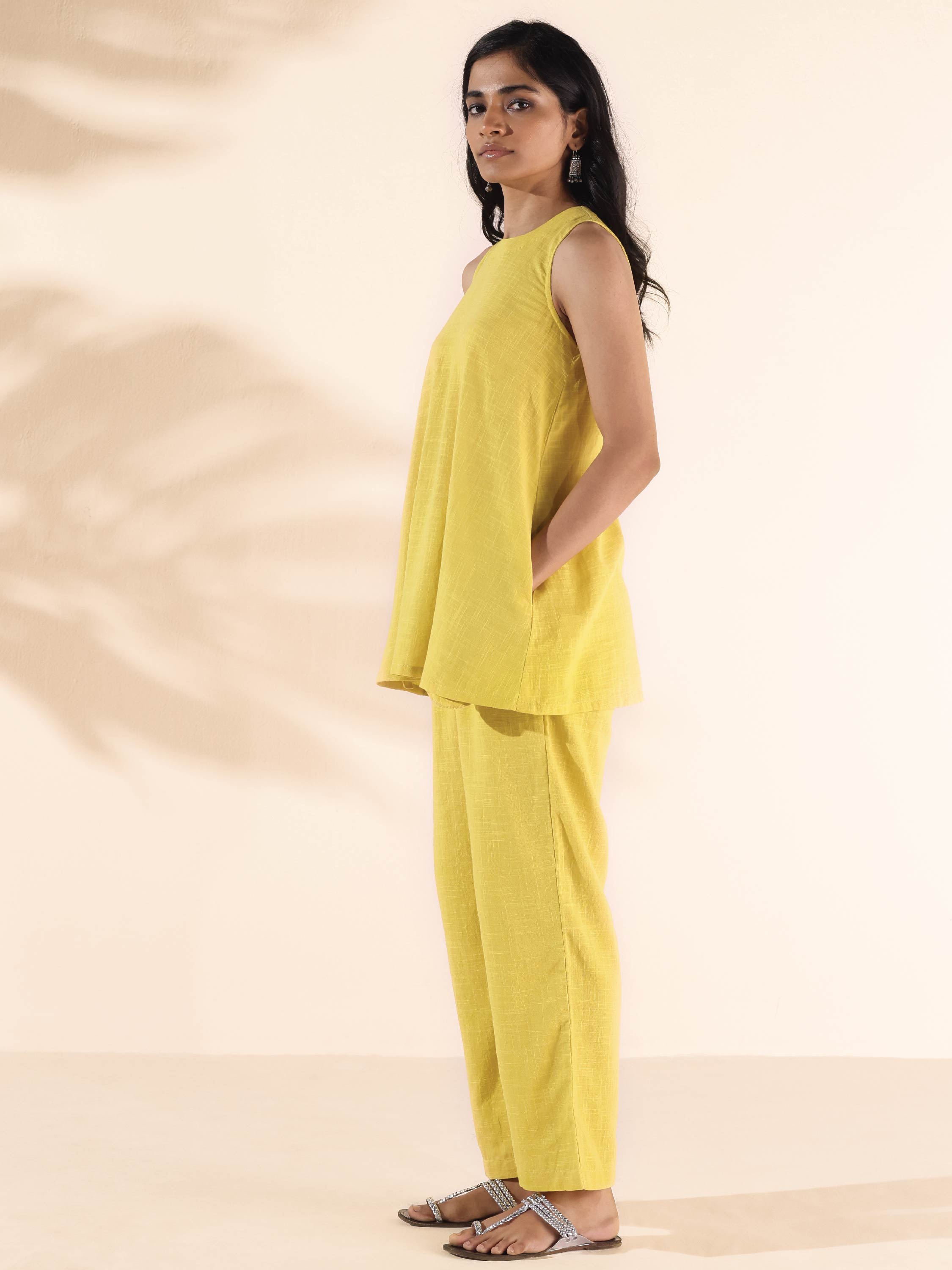 trueBrowns Lime Cotton Sleeveless Co-ord Set - Distacart
