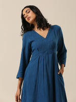 Thumbnail for trueBrowns Classic Blue Slub Texture Overlap Pleat Kurta Pant Set - Distacart