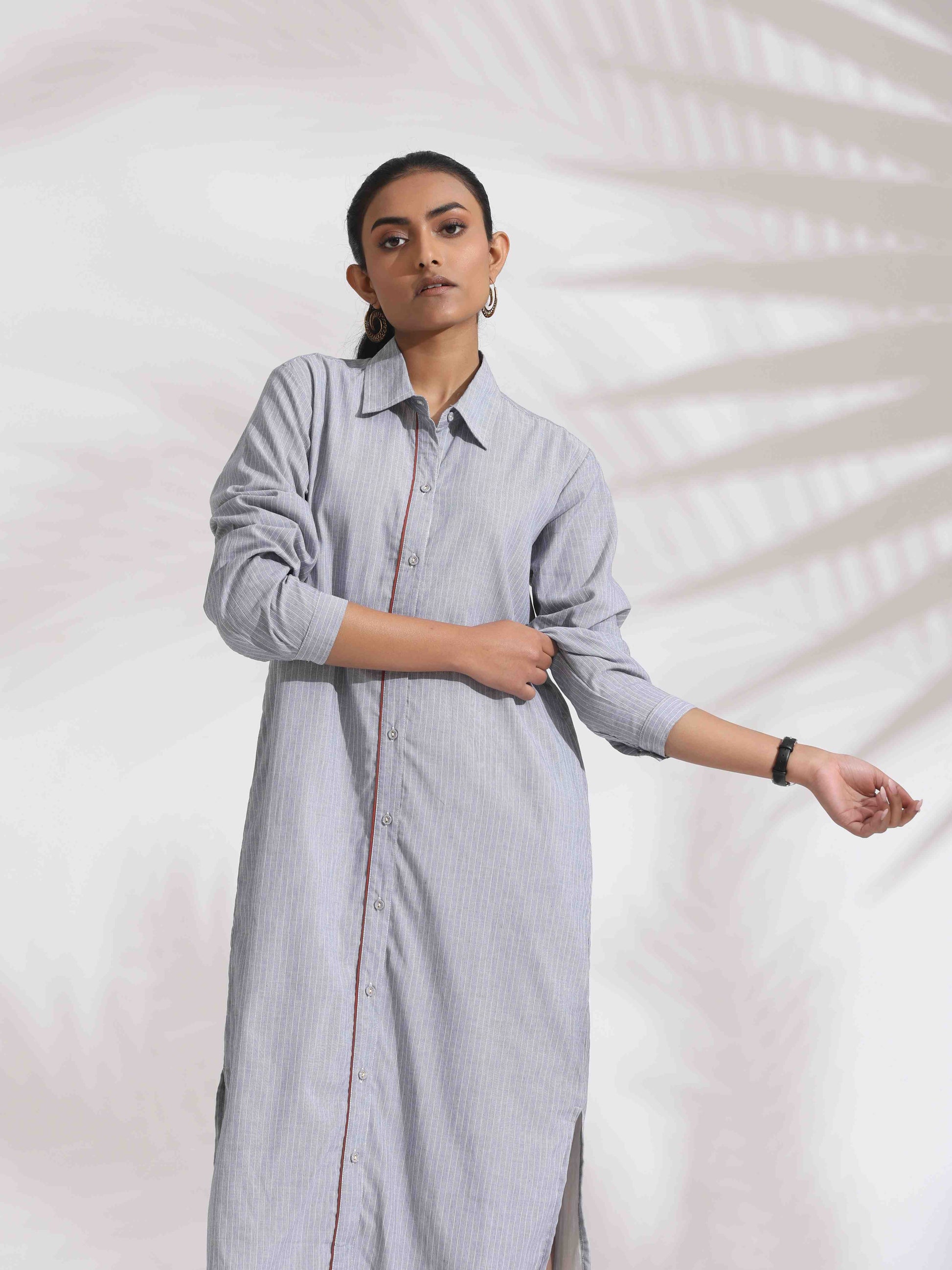 trueBrowns Grey Stripe Cotton Shirt Dress - Distacart