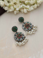 Thumbnail for trueBrowns Silver Gold Tone Circular Stone Earrings - Distacart