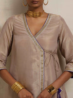 Thumbnail for trueBrowns Lilac Tissue Angrakha Kurta Set