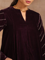 Thumbnail for trueBrowns Wine Velvet Sleeve Embroidered Co-ord Set - Distacart