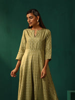 Thumbnail for trueBrowns Green Square Viscose Silk Flared Kurta Pant Set - Distacart