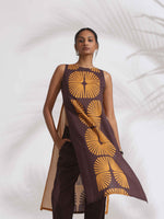 Thumbnail for trueBrowns Brown Cotton Print Sleeveless Kurta Set