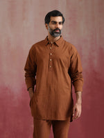 Thumbnail for trueBrowns Men's Brown Cotton Shirt Collar Stylized Kurta Co-ord set