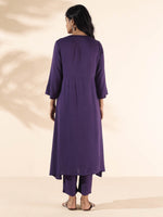 Thumbnail for trueBrowns Purple Viscose Dobby Slit Kurta Pant Set - Distacart