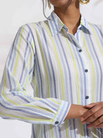 Thumbnail for trueBrowns White Cotton Multi Stripe Shirt Kurta Set