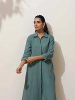 Thumbnail for trueBrowns Green Cotton Linen Kurta Pant Set