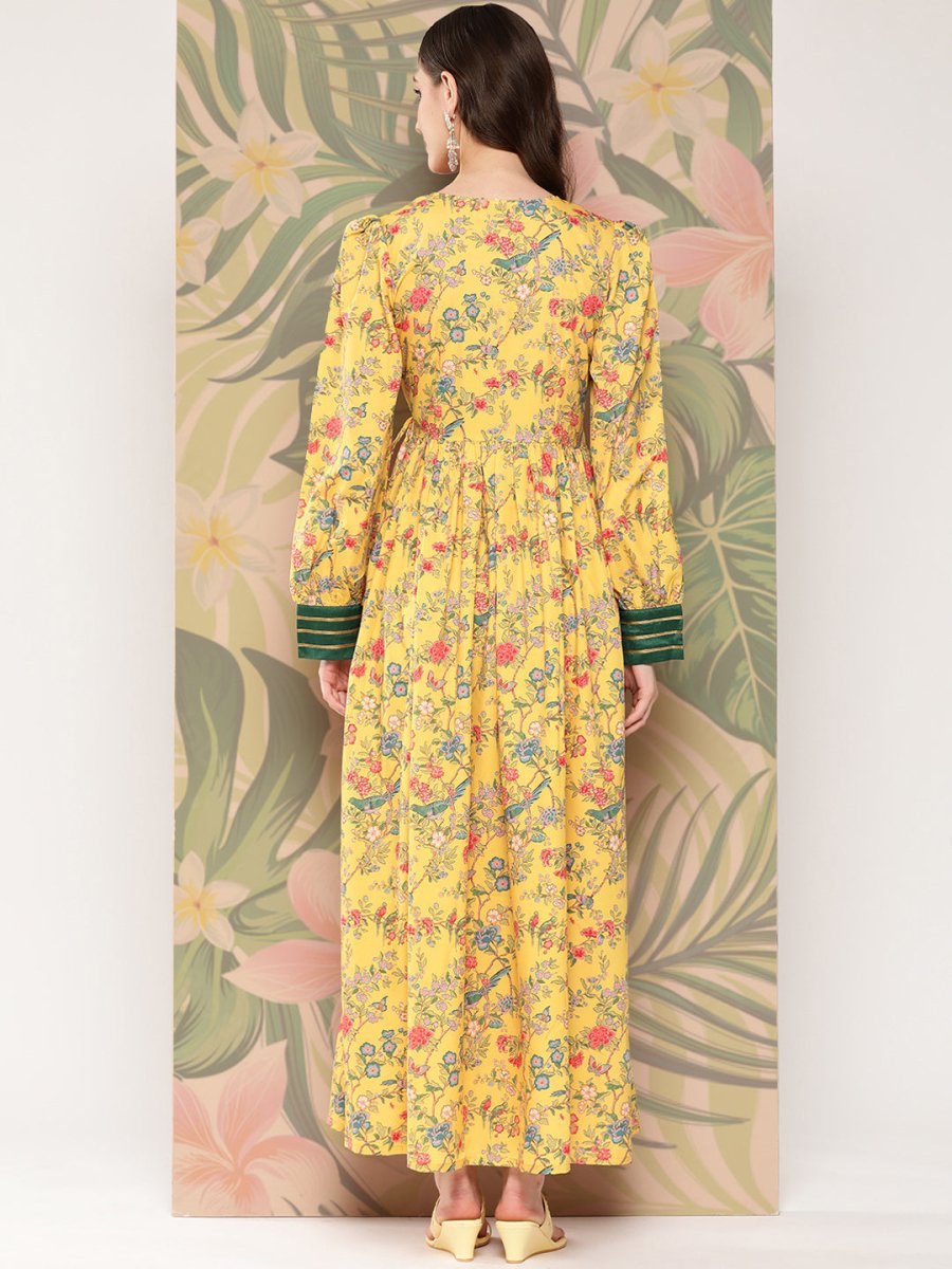 Ahalyaa Floral Printed Tie-Ups Crepe Empire Ethnic Dress - Distacart