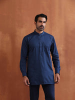 Thumbnail for trueBrowns Men's Blue Cotton Short Kurta