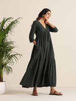 Thumbnail for trueBrowns Charcoal Cotton Dobby Tiered Dress - Distacart
