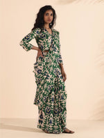 Thumbnail for trueBrowns Green Muslin Ikat Saree