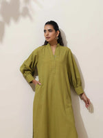 Thumbnail for trueBrowns Pear Green Cotton Linen Kurta Pant Set