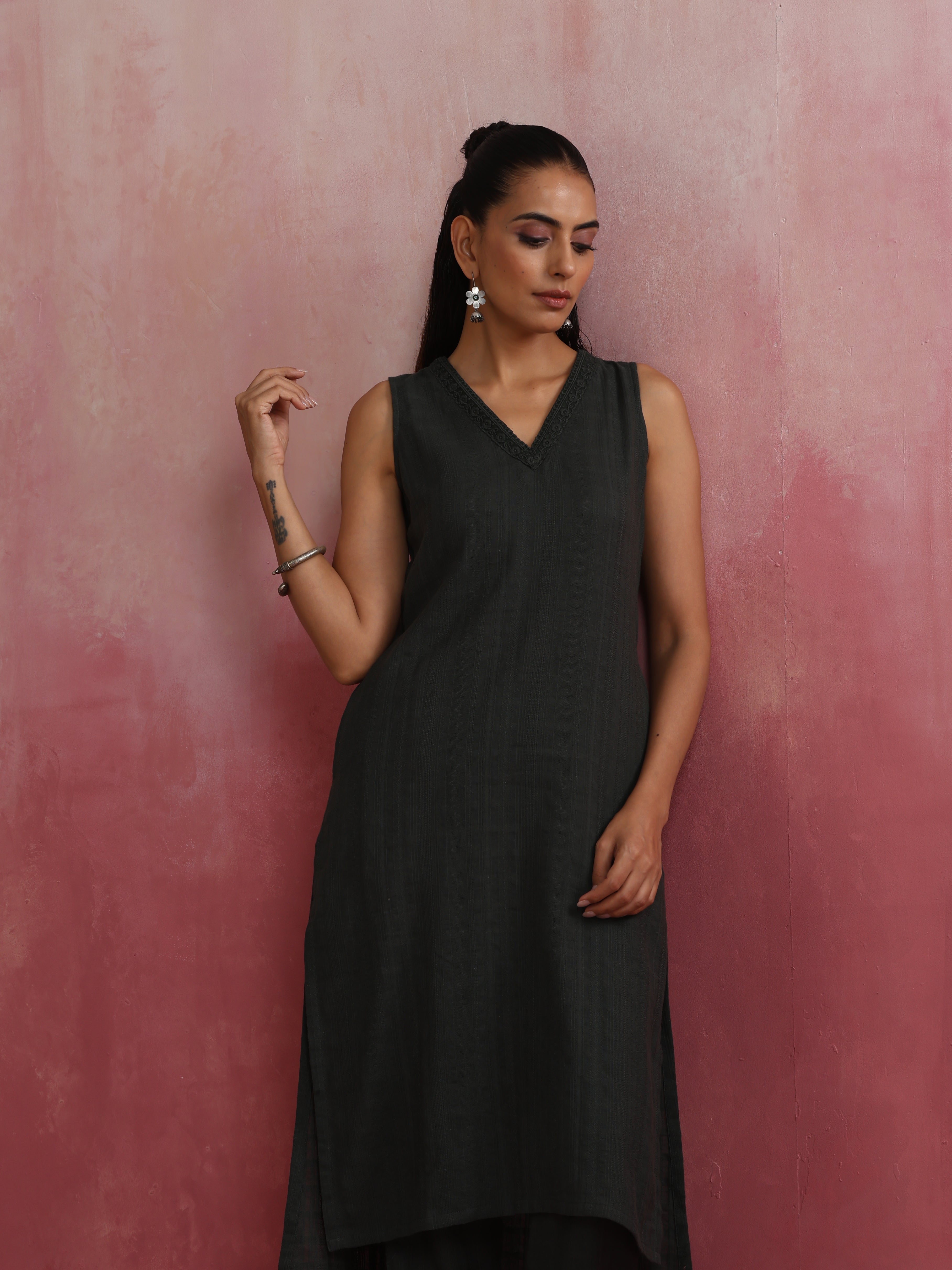 trueBrowns Dark Olive Green Cotton Dobby Kurta Set - Distacart