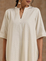 Thumbnail for trueBrowns Ivory Gold Cotton Relaxed High-Low Kurta Set - Distacart