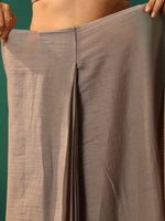 Thumbnail for trueBrowns Grey Cotton Gold Lurex Striped Ready to Wear Saree - Distacart