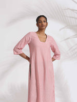 Thumbnail for trueBrowns Red Cotton Stripe Straight Kurta Set