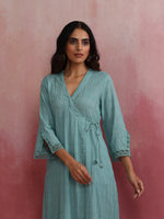 Thumbnail for trueBrowns Aqua Blue Cotton Dobby Angrakha Kurta Set - Distacart