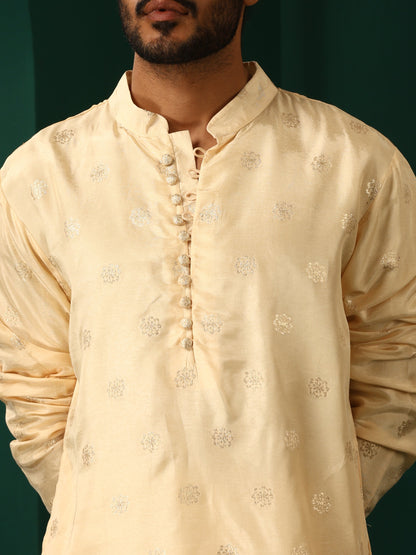 trueBrowns Men's Ivory Geometric Floral Viscose Silk Long Kurta - Distacart