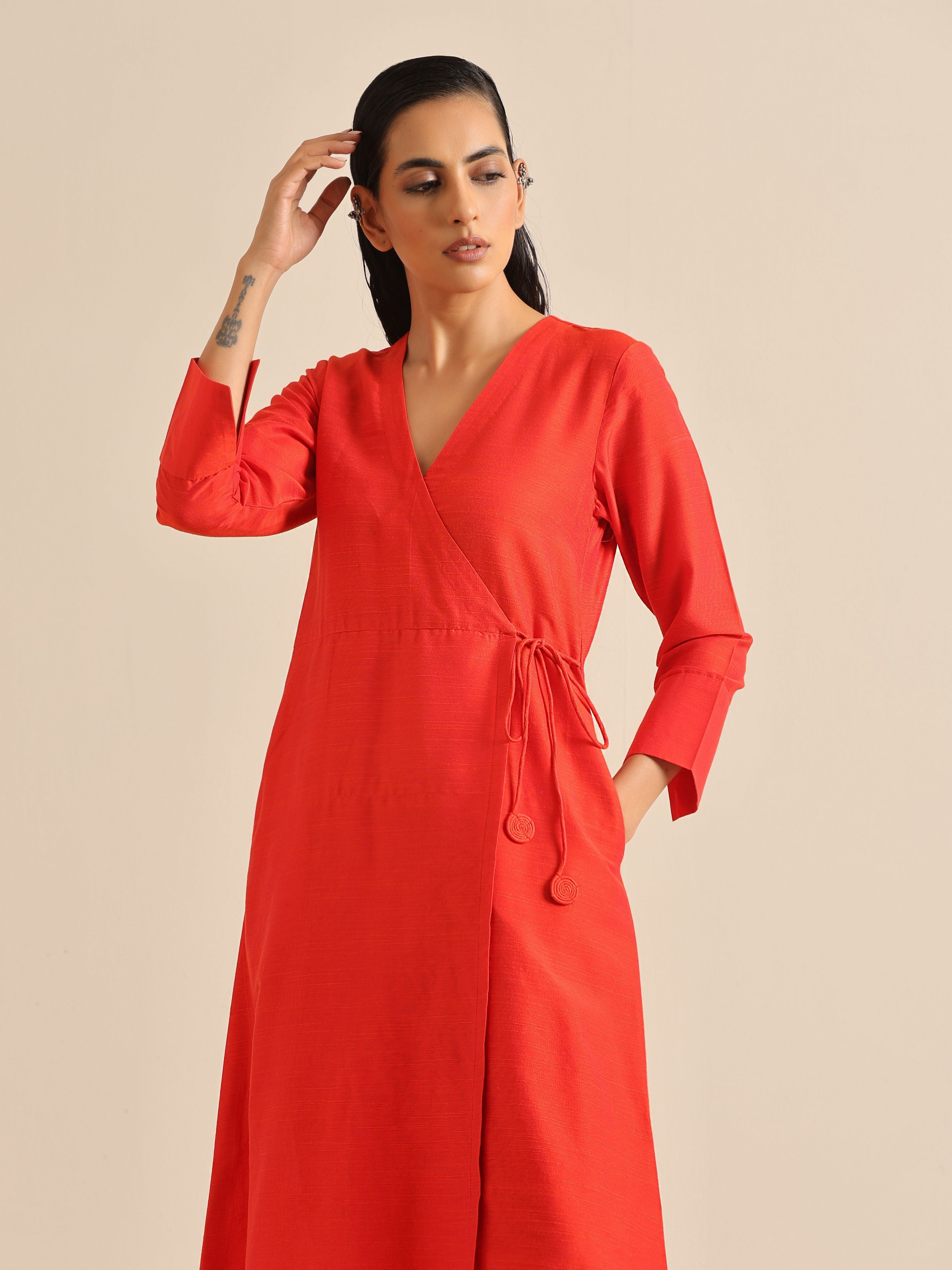 trueBrowns Orange Dupion Blend Angrakha Kurta Pant Set - Distacart