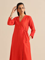 Thumbnail for trueBrowns Orange Dupion Blend Angrakha Kurta Pant Set - Distacart