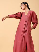 Thumbnail for trueBrowns Cotton Linen Rust Red Kurta Pant Set - Distacart