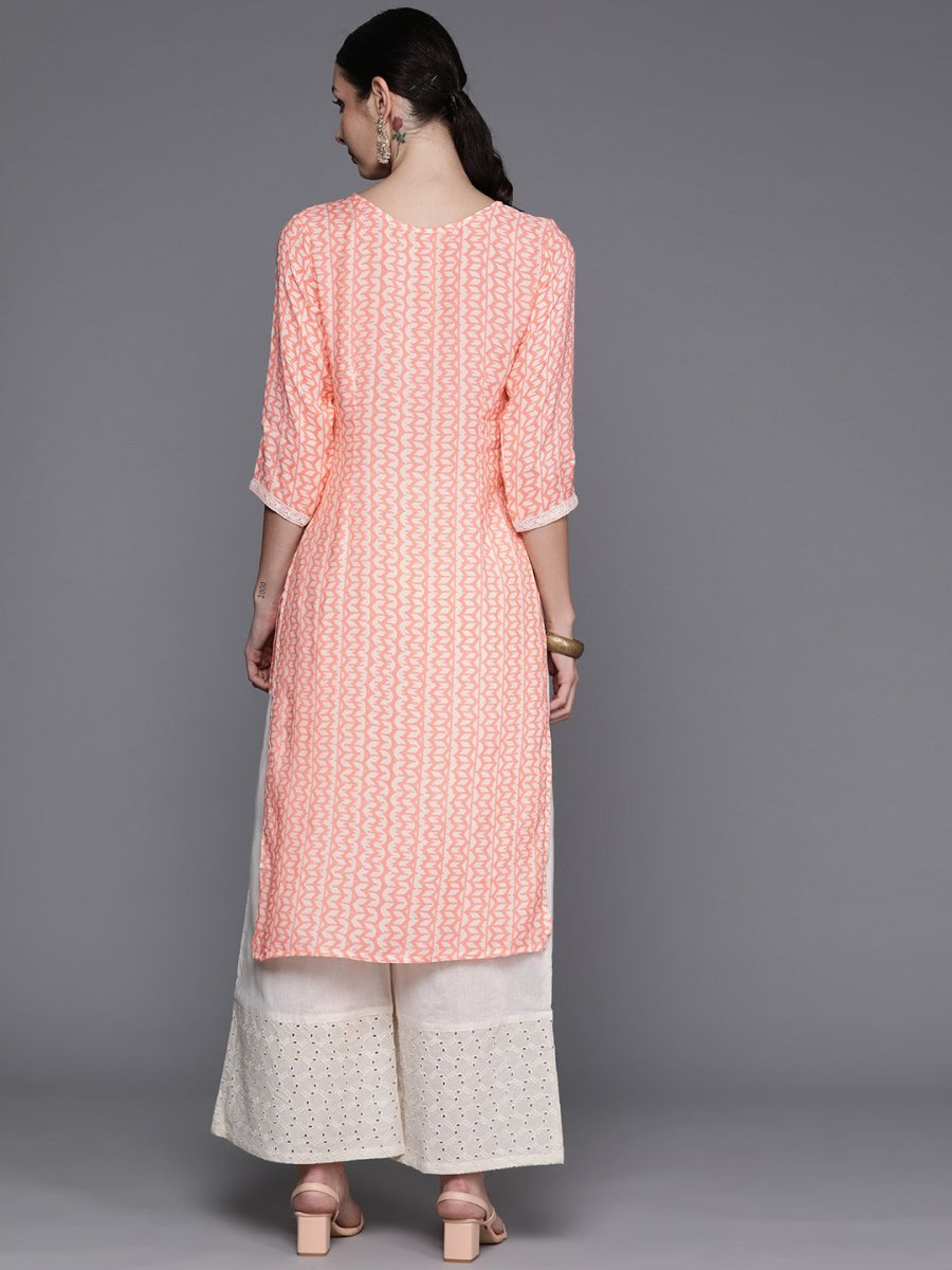 Ahalyaa Abstract Printed Pure Cotton Kurta with Lace Detail - Distacart