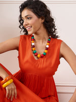 Thumbnail for InWeave Orange V Neck Sleeveless Long Tiered Dress