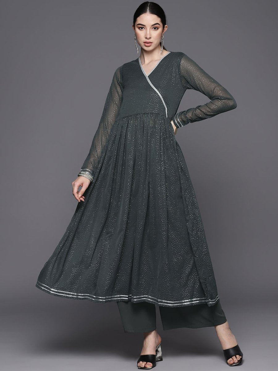 Ahalyaa Printed Angrakha Gotta Patti Kurta With Palazzos - Distacart