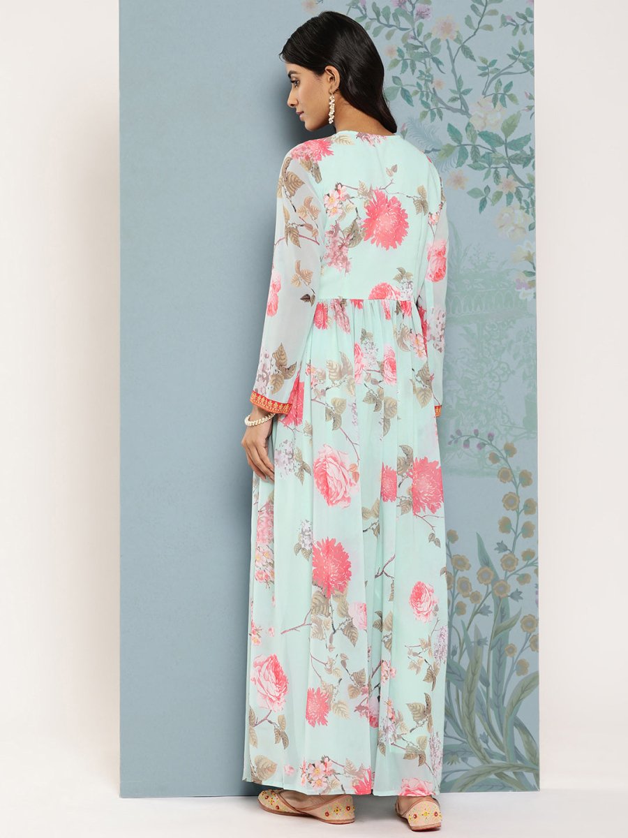 Ahalyaa Floral Printed Empire Kurta With Trousers - Distacart