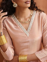 Thumbnail for trueBrowns Blush Pink Tissue Flared Anarkali Kurta Set