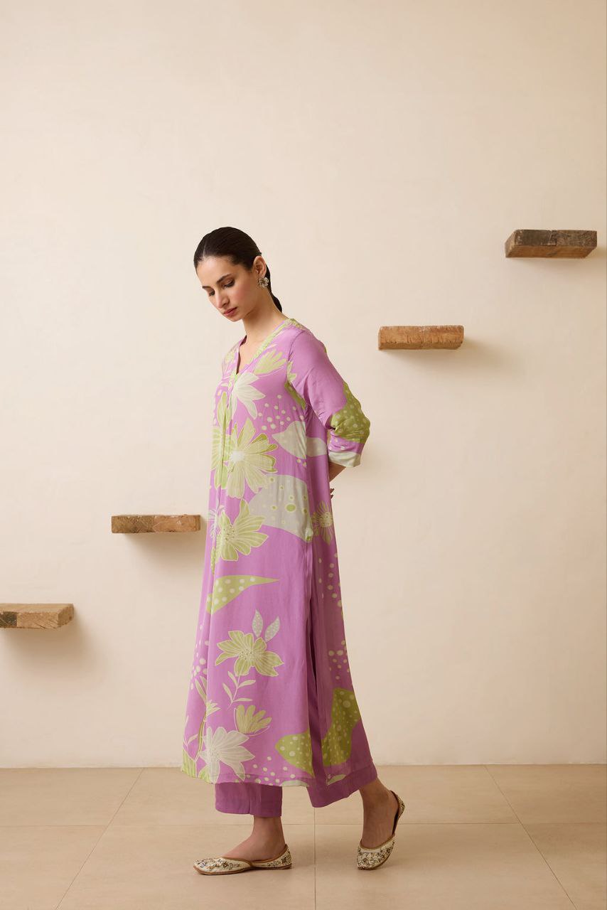 NOZ2TOZ Women's Floral Printed Knee Length V Neck Kurta Set - Distacart
