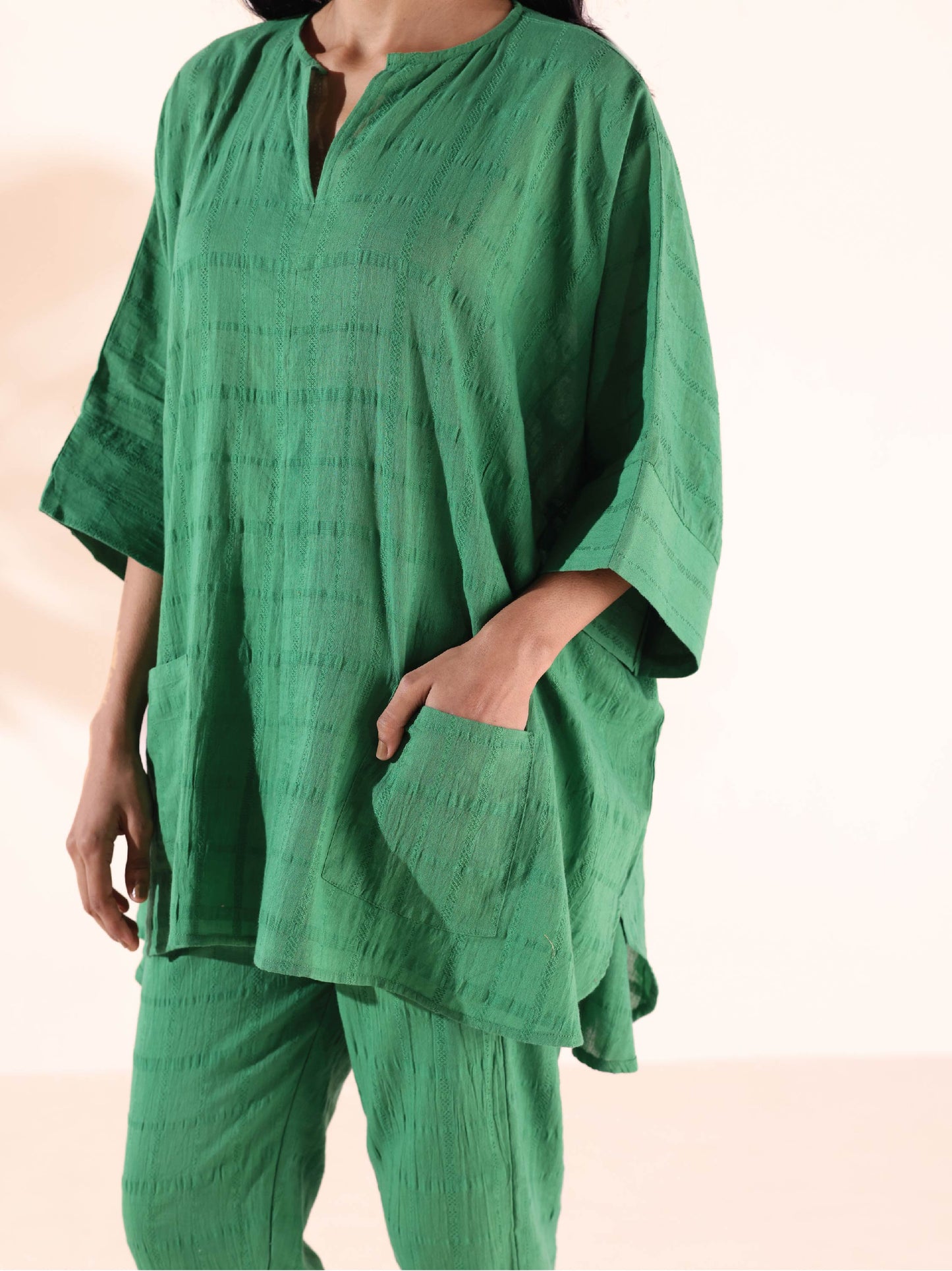 trueBrowns Green Cotton Dobby Oversized Co-ord Set - Distacart