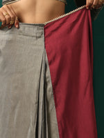 Thumbnail for trueBrowns Grey Maroon Silk Ready to Wear Saree - Distacart