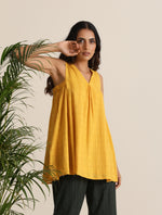 Thumbnail for trueBrowns Mustard Cotton Dobby Sleeveless Co-ord Set