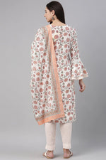 Thumbnail for Ahika White Cotton Floral Printed Straight Suit Set vkskd1123