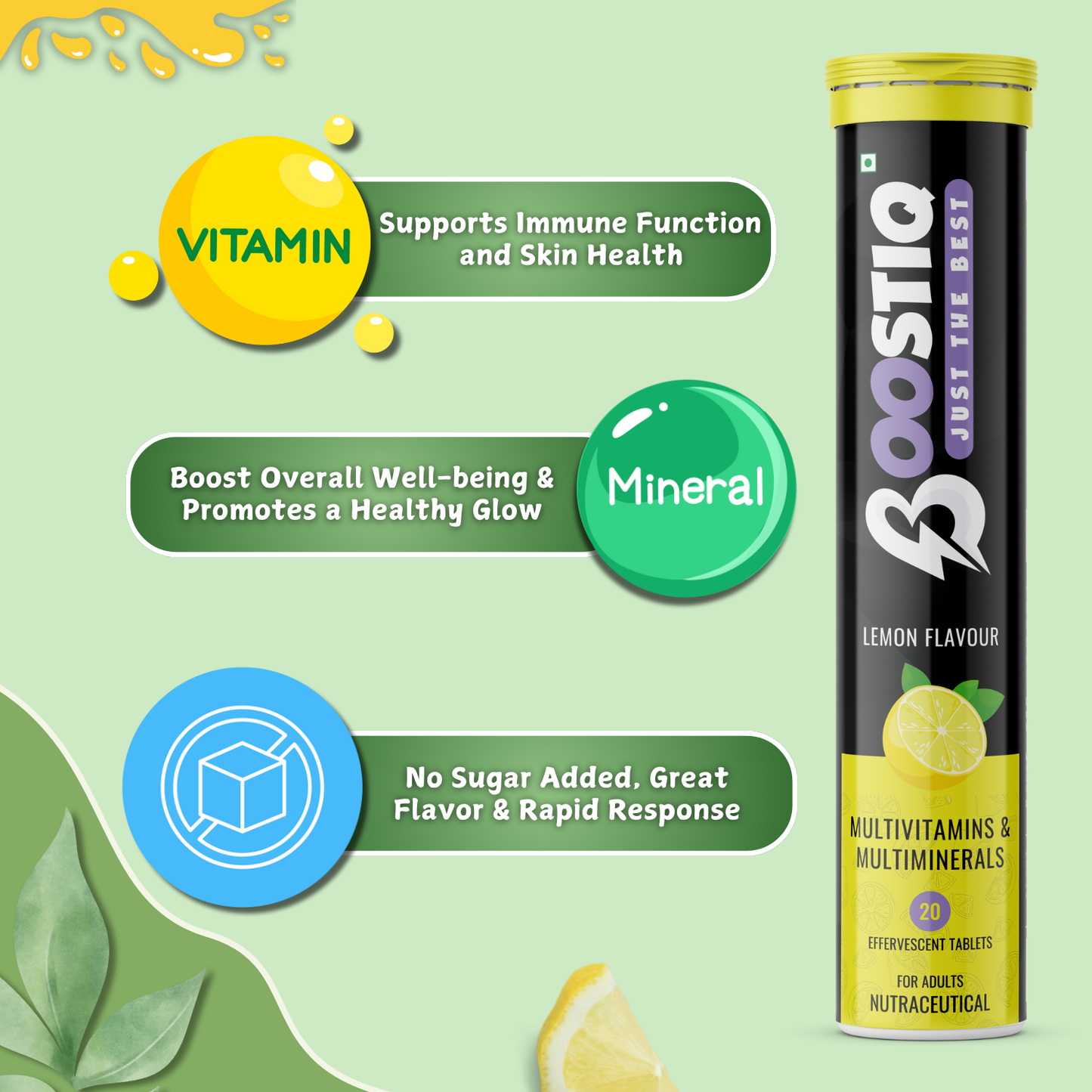 BOOSTIQ Multivitamin Effervescent Tablets - Lemon Flavour - Distacart