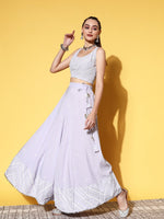 Thumbnail for Ahalyaa Blue & White Printed Sequinned Ready to Wear Lehenga & Blouse With Dupatta - Distacart