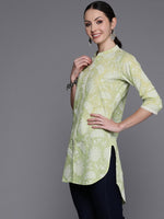 Thumbnail for Ahalyaa Mandarin Collar Floral Printed Tunic with Lace Inserts Detail - Distacart